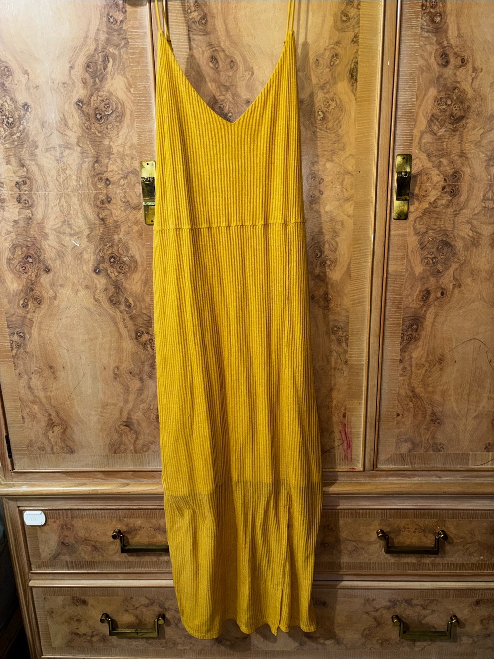 Women’s Ribbed Slip Midi Dress in Mustard Yellow size M